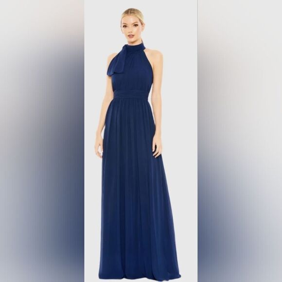 Mac Duggal 55035 High Neck Chiffon Gown NWT size 16 Navy Blue - Picture 1 of 6
